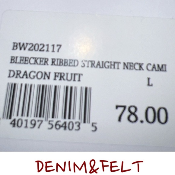 WSLY Bandier Women’s BLEECKER RIBBED STRAIGHT NECK CAMI |Color:DRAGON FRUIT| NEW - Picture 7 of 7